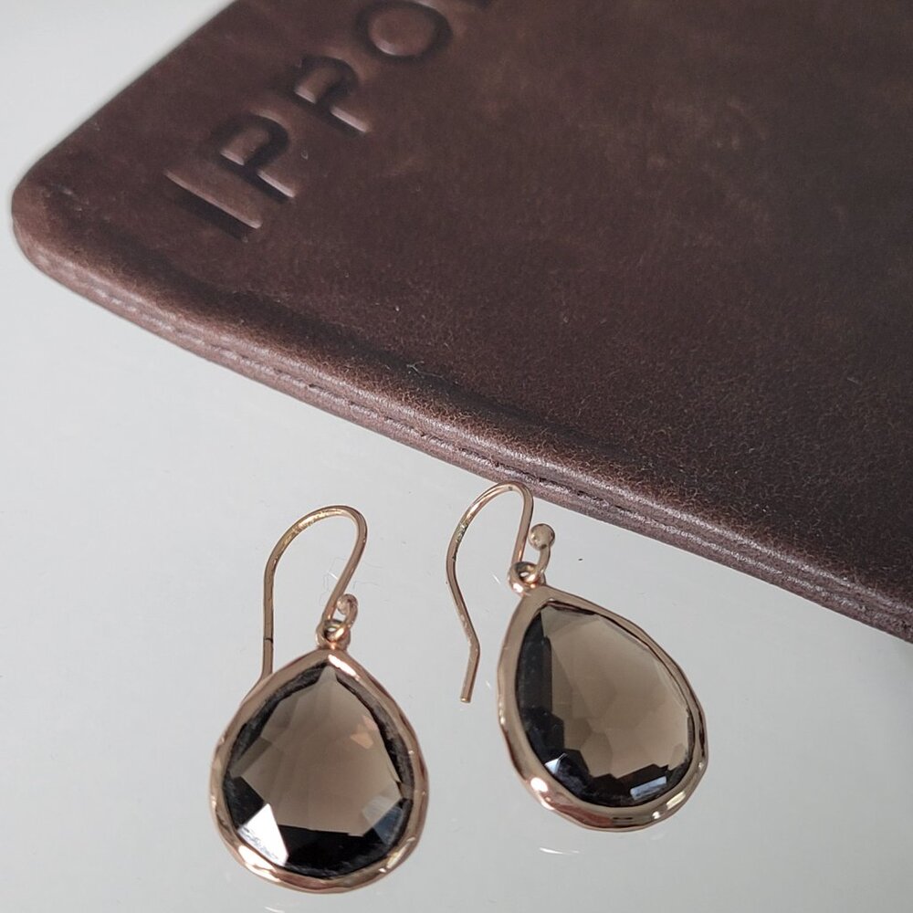 Authentic IPPOLITA 18K Rose Gold Smoky Quartz Rock Candy Teardrop Earrings